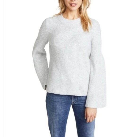 Madewell Sweater Womens XS Gray Bell Sleeve Pullover Merino Wool Blend Crew - Picture 1 of 10